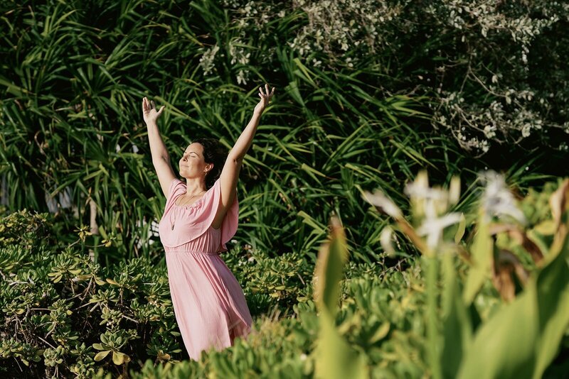 Woman sitting on patio