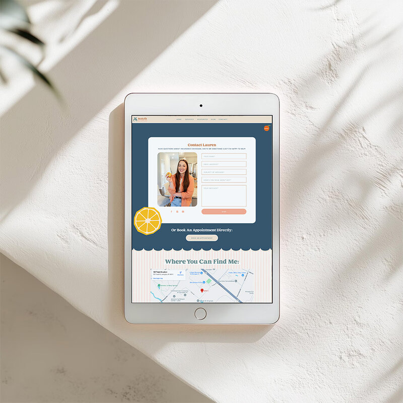 iPad sitting on a stone shelf showcasing a therapist's Serivces page