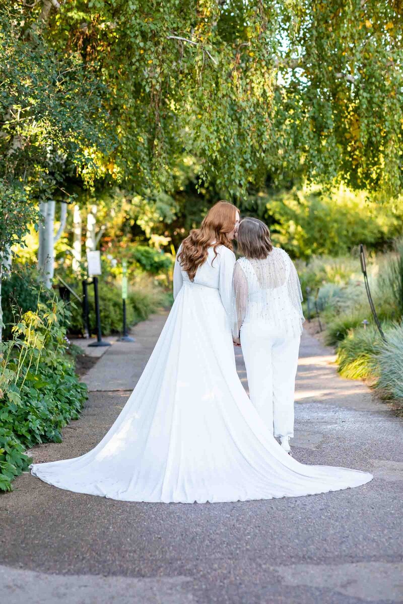 Denver Botanic Gardens Wedding couple poses for the camera. 