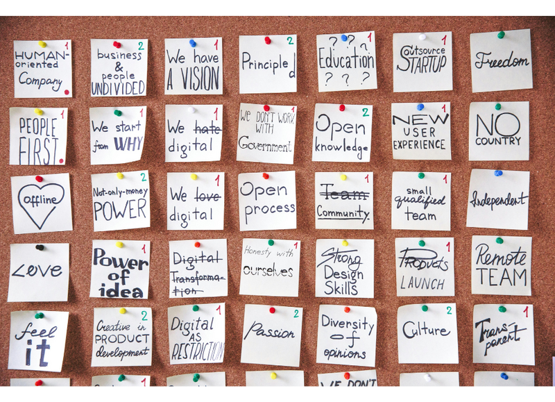 A corkboard filled with positive notes