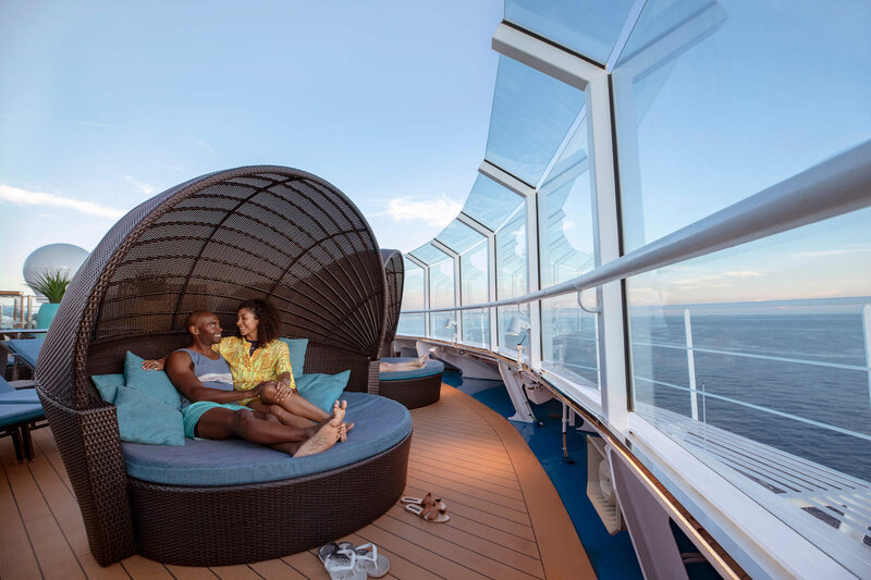 Custom travel planning for romantic getaway, couple relaxing on a cruise ship