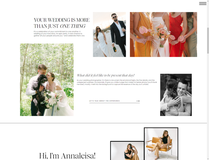 Website design and copywriting for Evermore Occasions, a wedding photographer