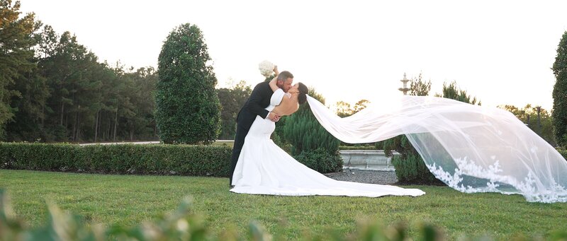 beautiful photograph of a couple in a garden during their wedding.