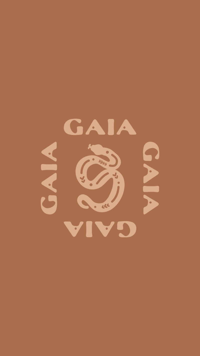 Gaia Florals square logo mark with snake illustration on rust background