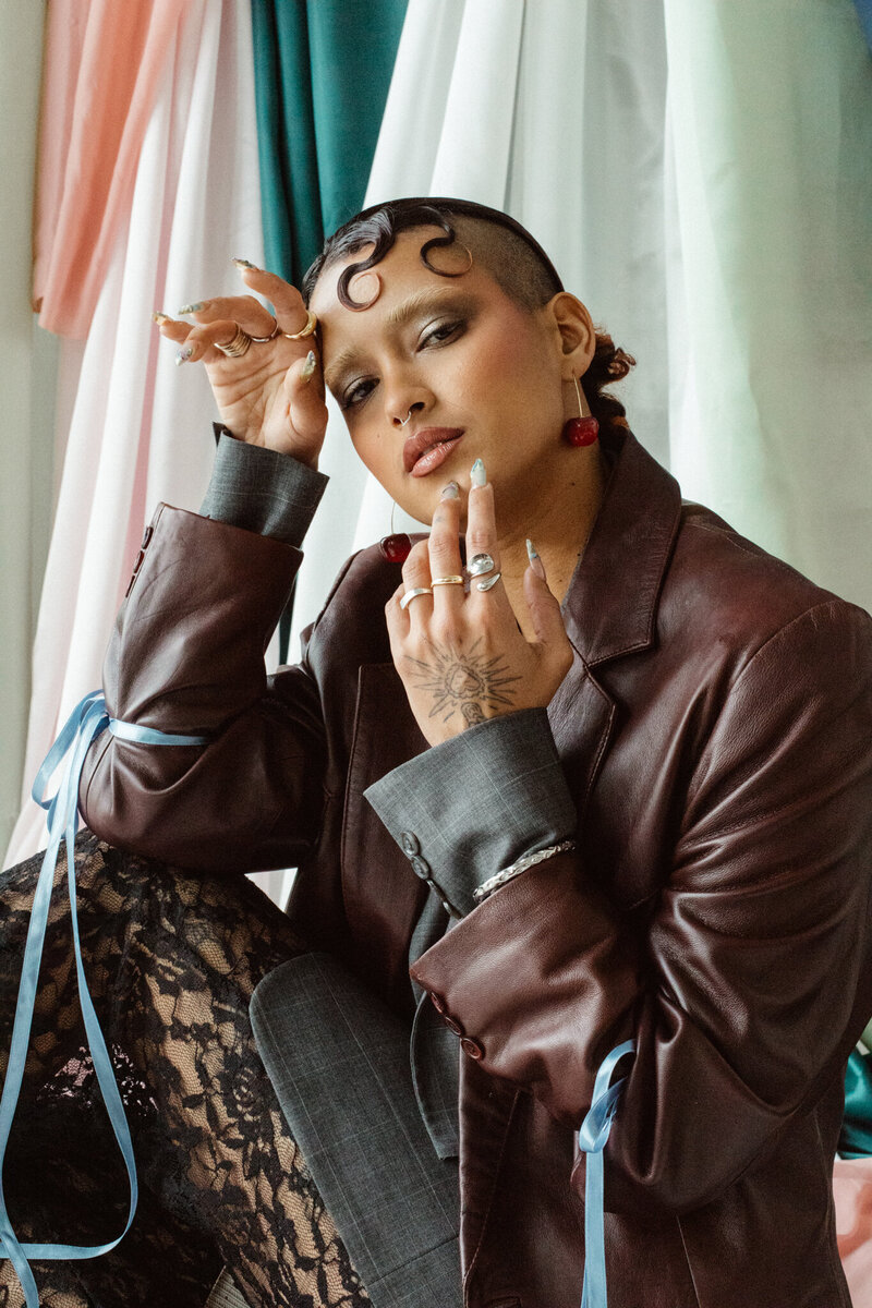 woman leaning back on a chair