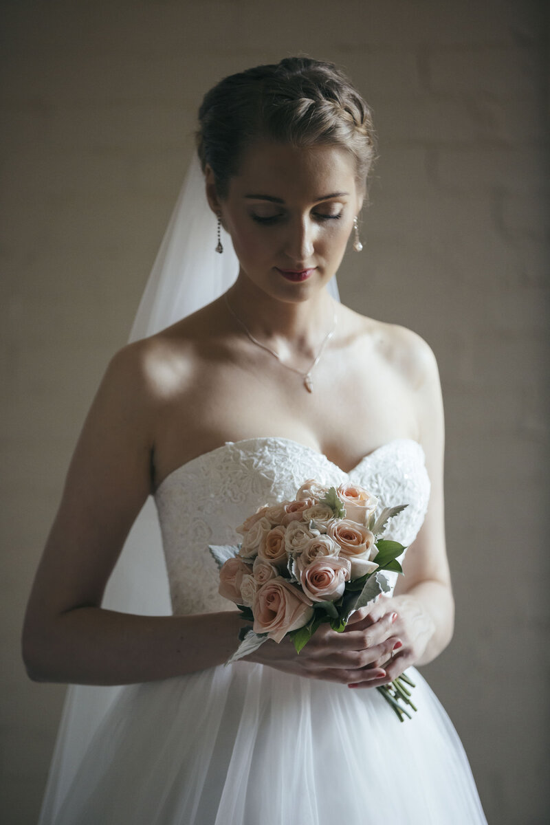 Hoboken Wedding | Bride Posing with Wedding Bouquet on Morning of Wedding | New Jersey