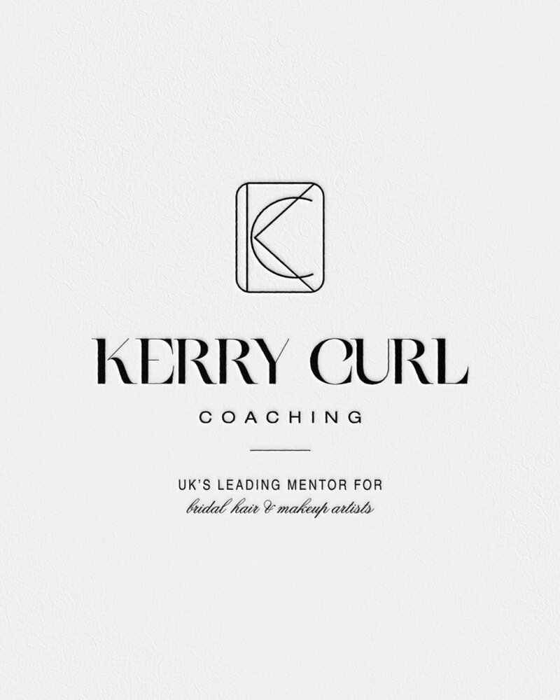 Modern logo design for Kerry Curl shown on ivory textured paper