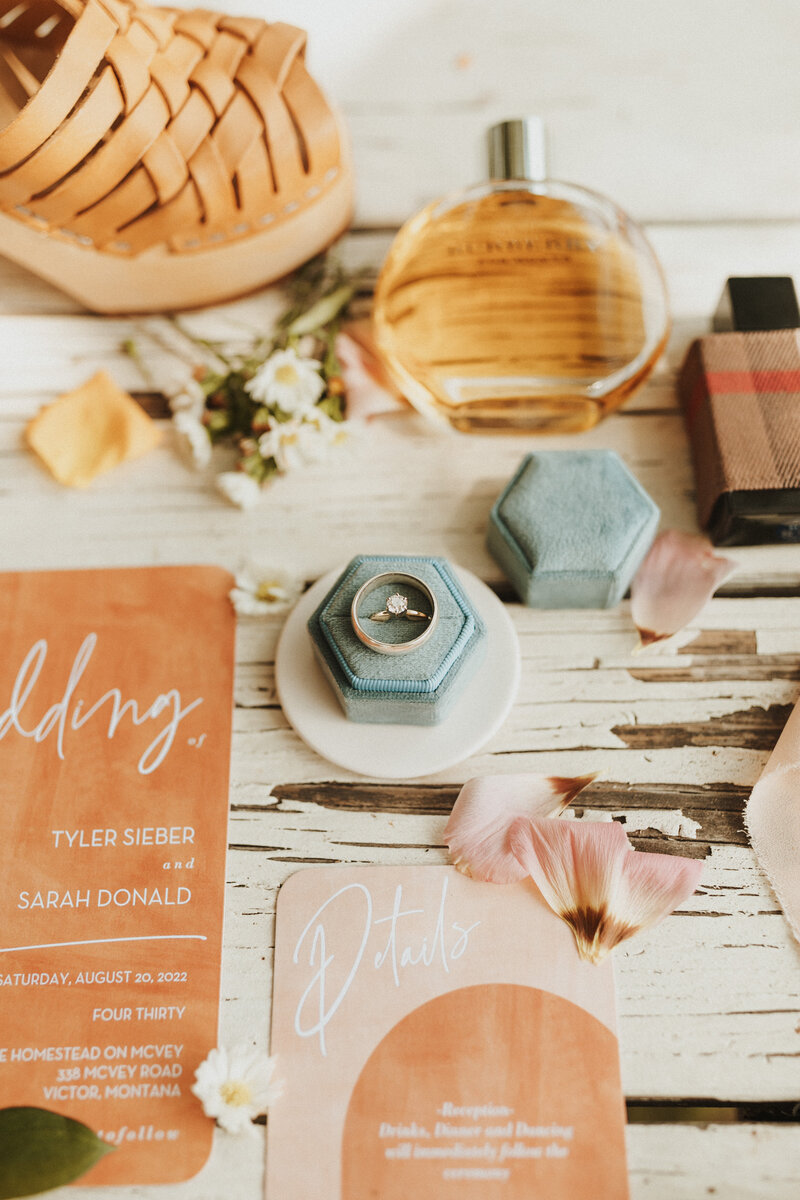 A flat lay detail shot for a wedding in Texas