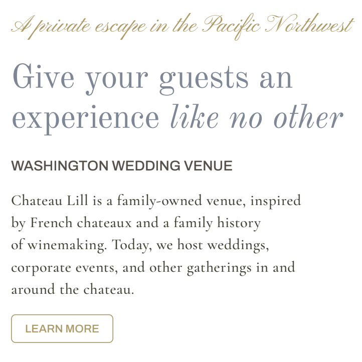 Typography for Chateau Lill, a Washington Wedding Venue