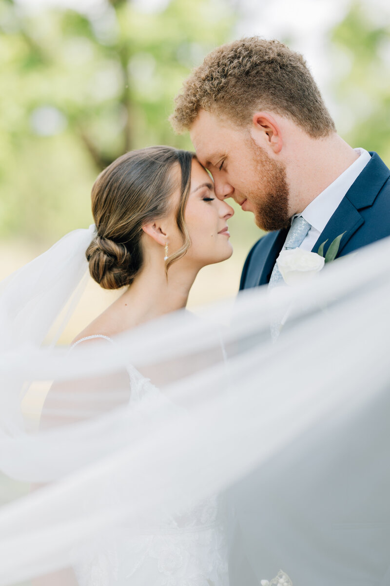 bride and groom touching foreheads
