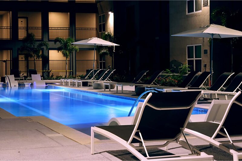 Pool area at Mirabella Apartments in McAllen Texas, highlighting the quality communities managed by WLS Interests and the impact associates make across their residential portfolio.