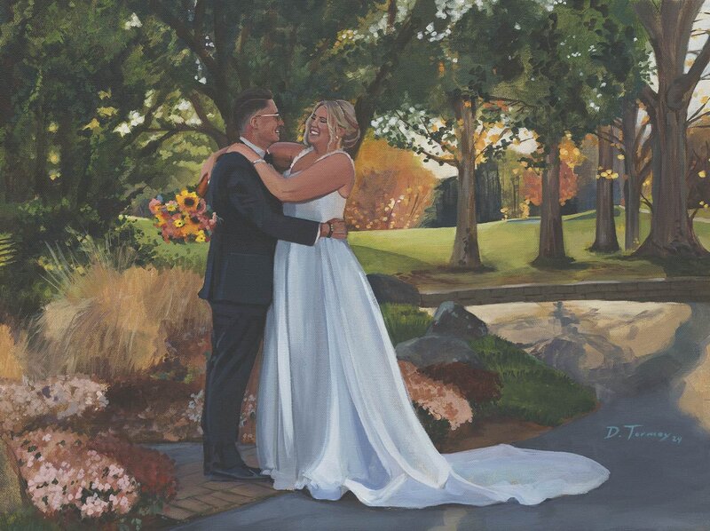 Bride and groom holding hands