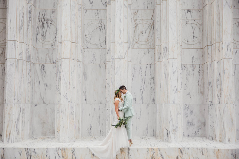 bride and groom during bridals at LDS temple wedding in Tennessee