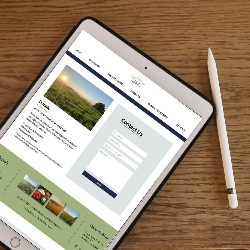 Ipad mockup of Shasta Valley Producers Website contact page