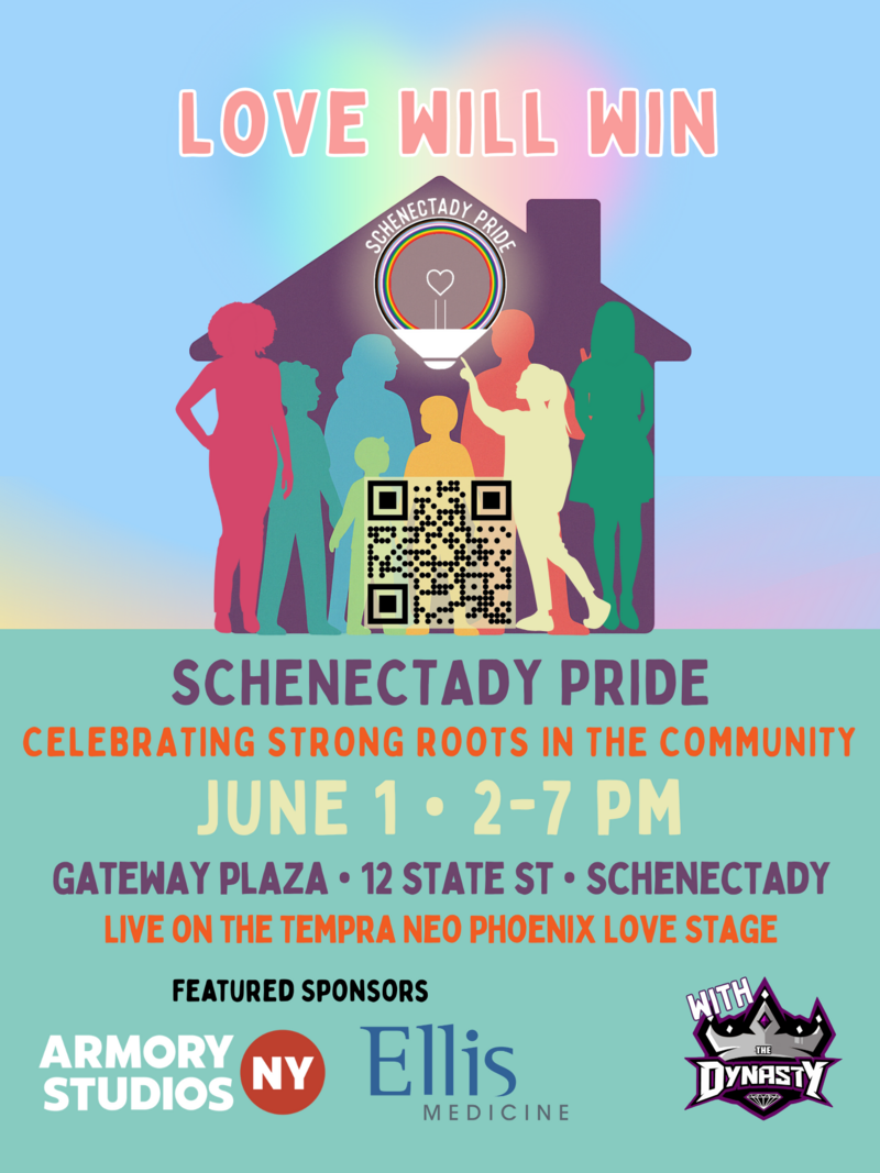 Schenectady Pride 2025 - Love Will Win - June 1 at Gateway Plaza (12 State St) in Schenectady