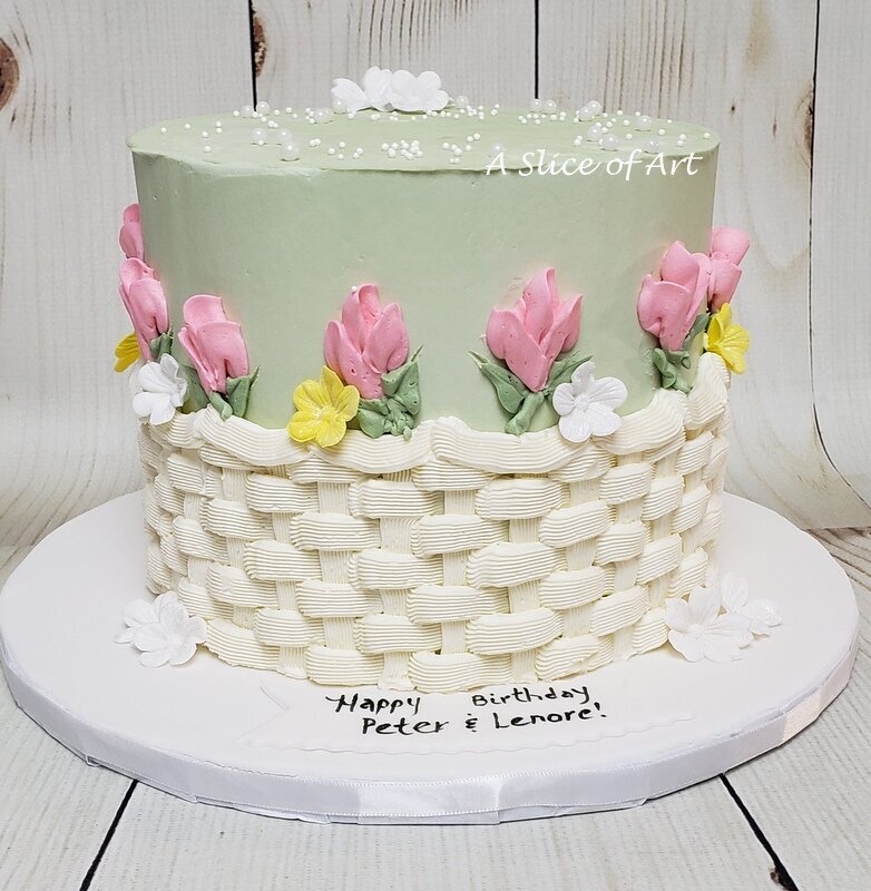 basketweave tulips cake