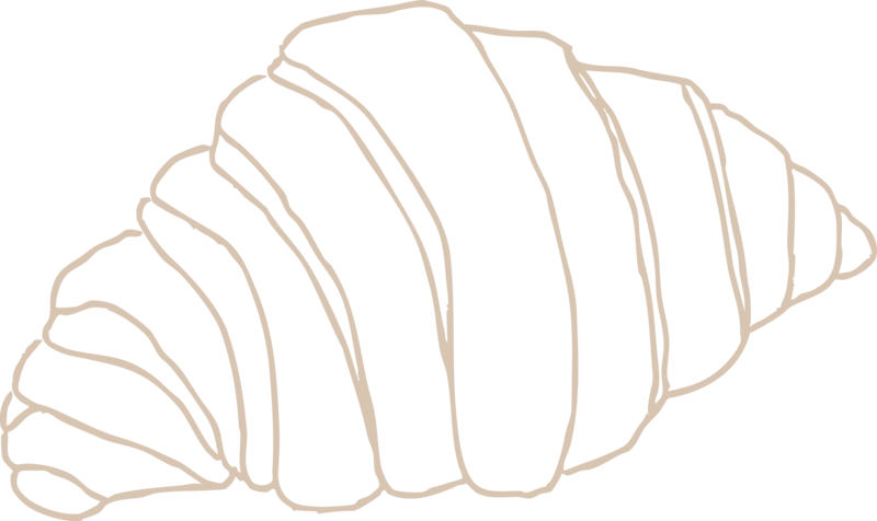 Hand-drawn croissant illustration from Grain Artisan Bakery’s brand design, symbolizing artisan craftsmanship and small-batch gluten-free baking in Snohomish, Washington.