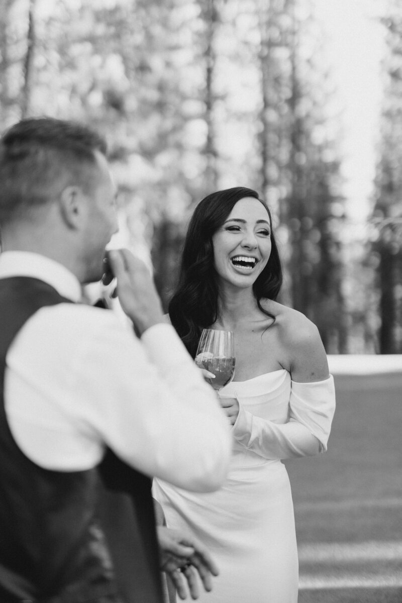 The bride smiles while getting ready for her wedding in west coast.
