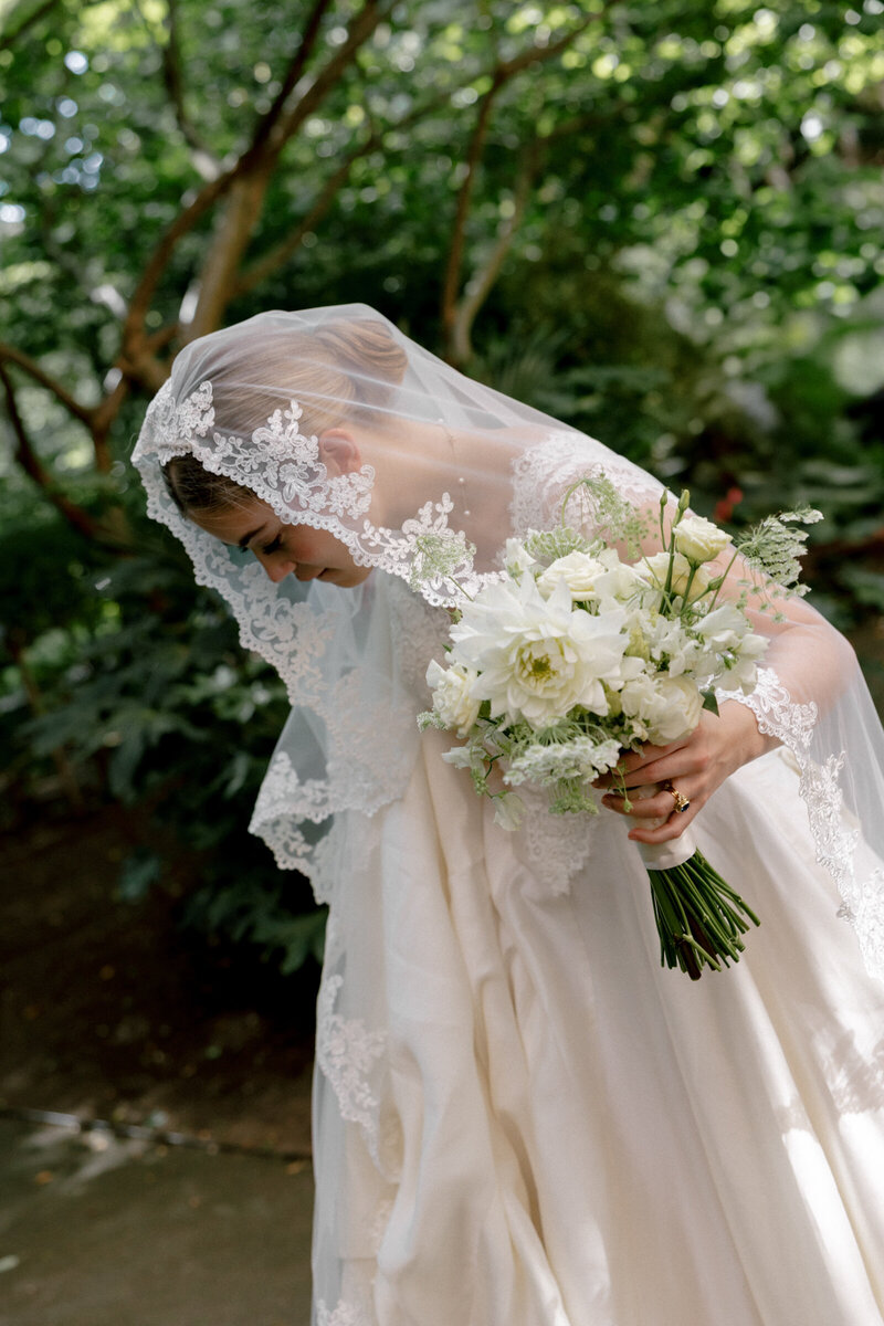 London bride in vintage lace captured in timeless editorial 35mm film wedding photography