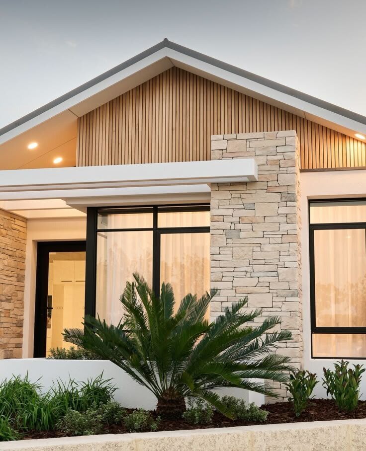 Modern Perth home facade beautifully lit with exterior electrical work by Captis Creations