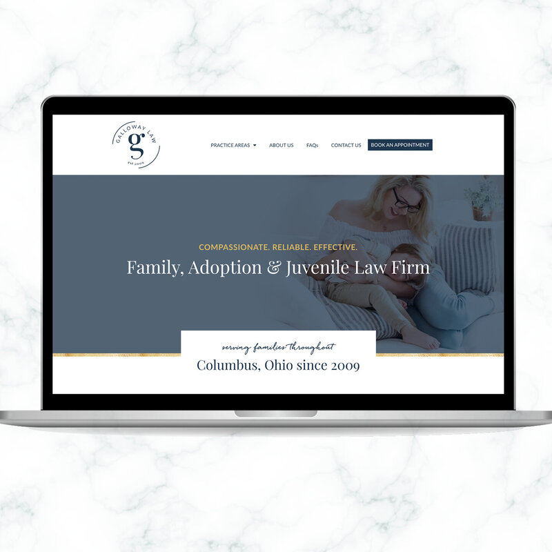 navy, gold & marble logo & web design for law firm