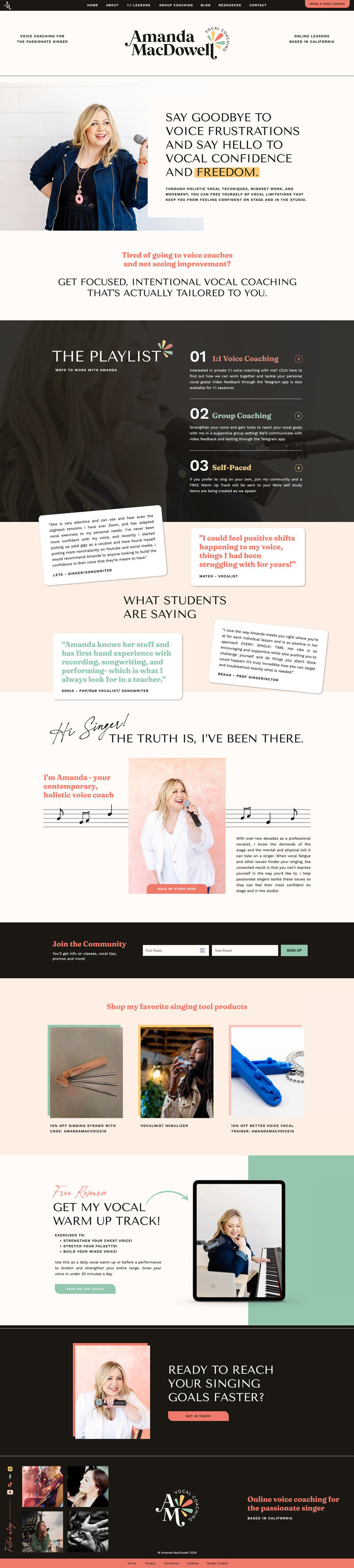 Colorful Brand Design and Showit Website for Vocal Coach