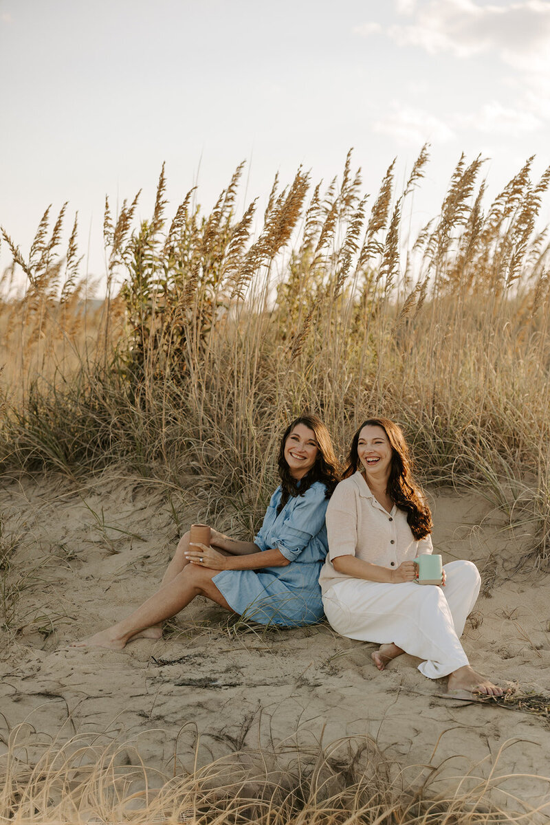 Therapist sitting on bench with  hand on chin