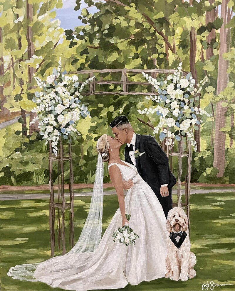 live wedding painting of bride and groom