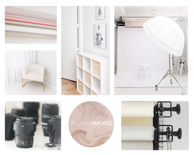 photo collage of inside Allison Amores Photography Studio