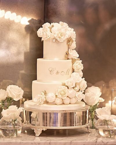 Wedding cake on a silver stand