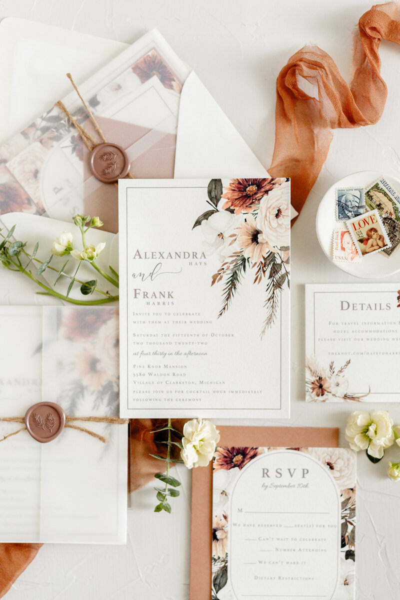 Boho theme wedding invitation