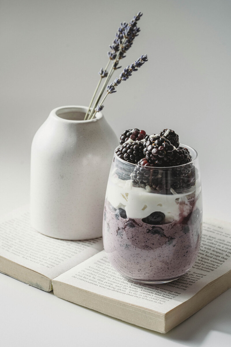 Yogurt parfait on book