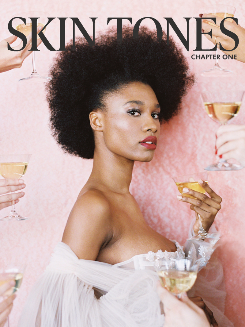 Editoral bridal shoot with Black model holding a cocktail