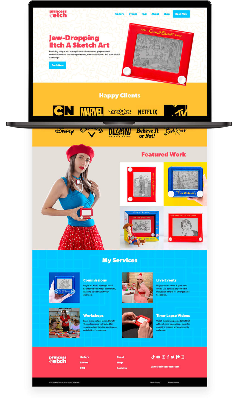 Princess Etch Colorful Website Design Shown On A Laptop