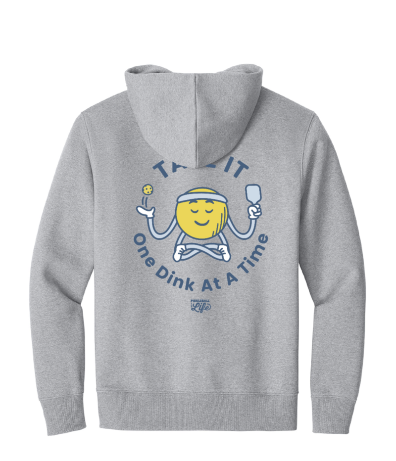 grey "one dink at a time" pickleball hoodie