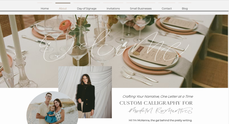 A screenshot of a photographer's homepage design, representing her site before having a custom web design package from Bloem Creations. 