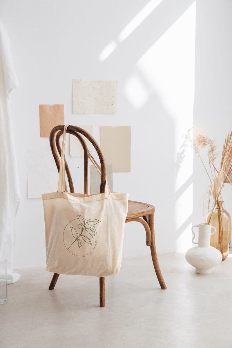 Tote bag floral brand identity design for  sustainability blogger