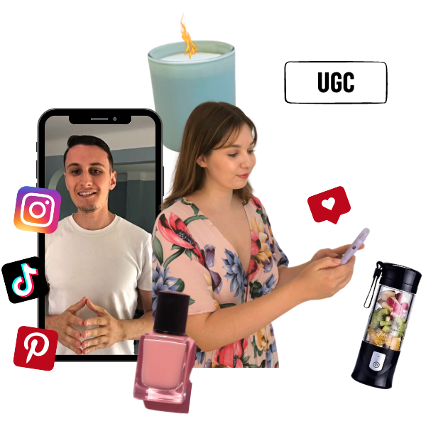 image createurs UGC contenu UGC avec logo tiktok instagram facebook pinterest