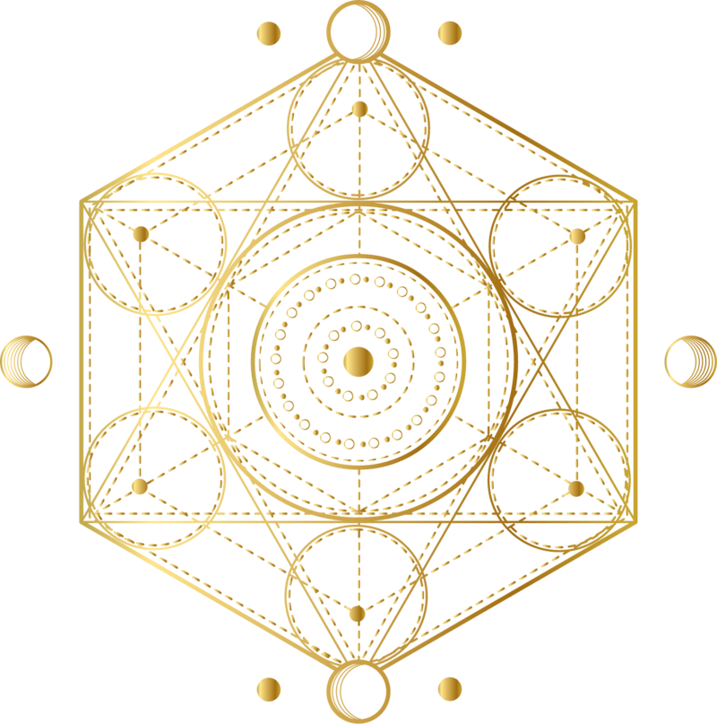 große Geometrische Form mit vielen Kreisen in gold