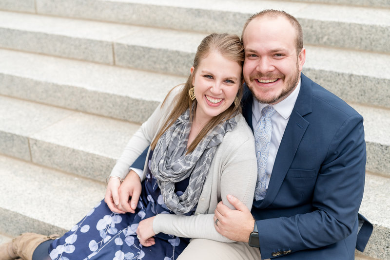 Jessie and Dallin sitting on the steps of the Utah State Capitol Building