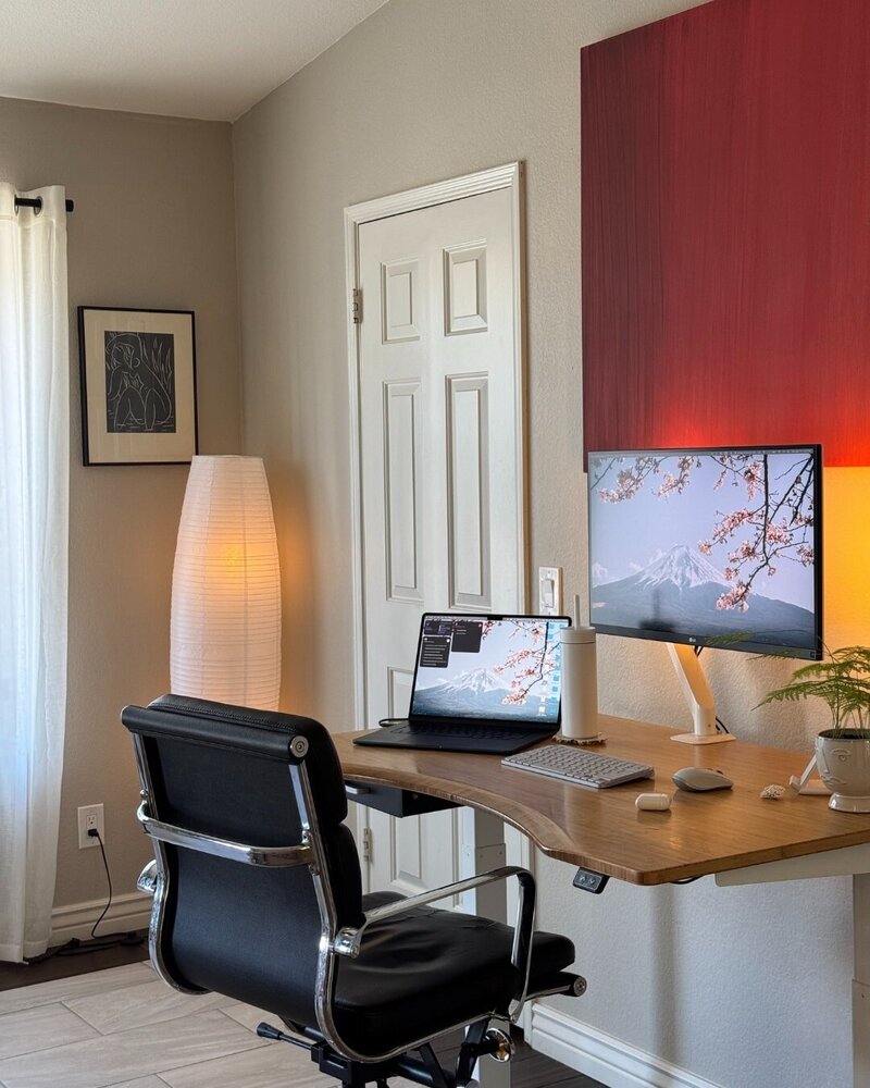 aesthetic desk setup from a work from home content creator