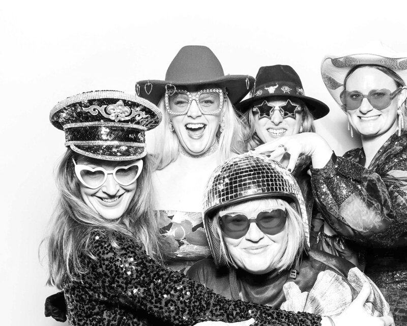 guests posing for the Best  Premium Photo Booth for weddings , corporate events, birthday parties at Stone Barn Wedding Venue
