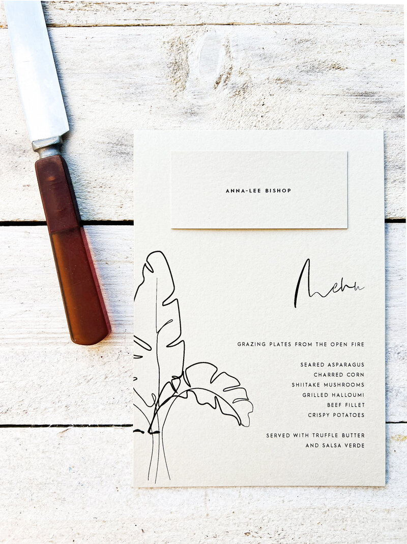 letterpress designer printed menu cards for events and weddings