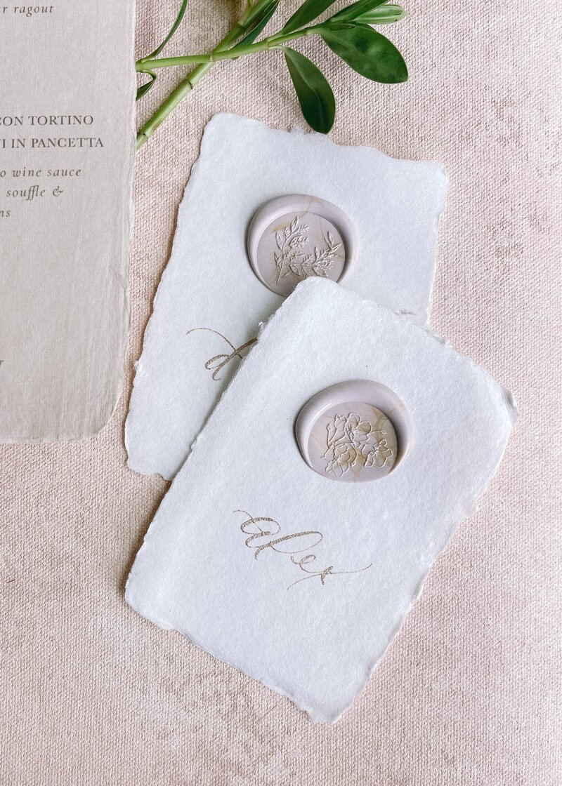 Handwritten Calligraphy Place Cards on Handmade Paper | Birdsong Bespoke