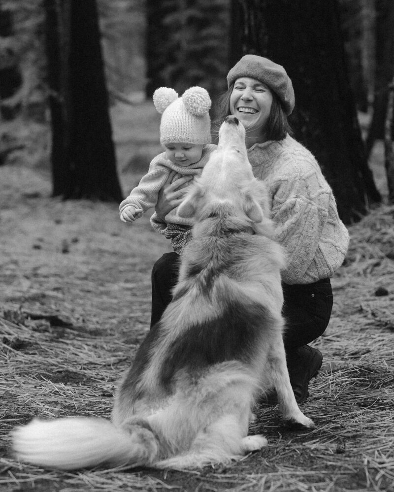 Mom, baby and dog for family pictures in Oregon