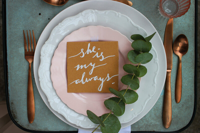 Dining plate with a message, and utensils beside