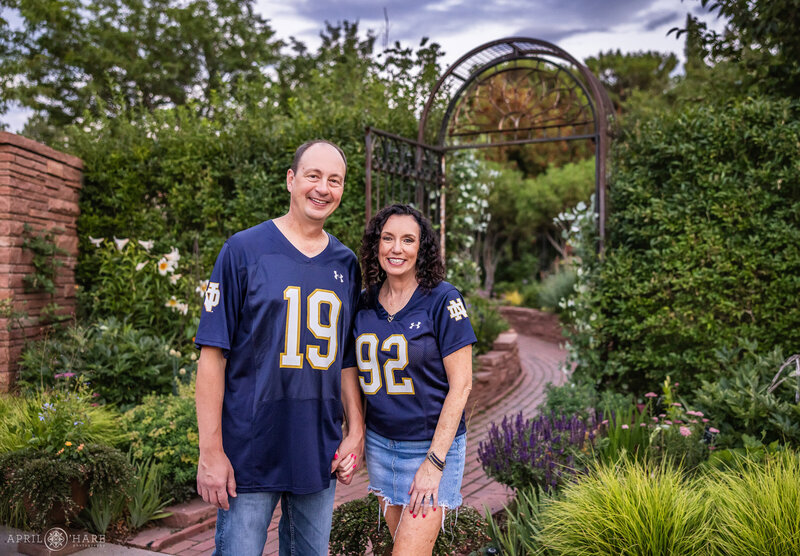 Couples photo in the Welcome Garden at Denver Botanic Gardens