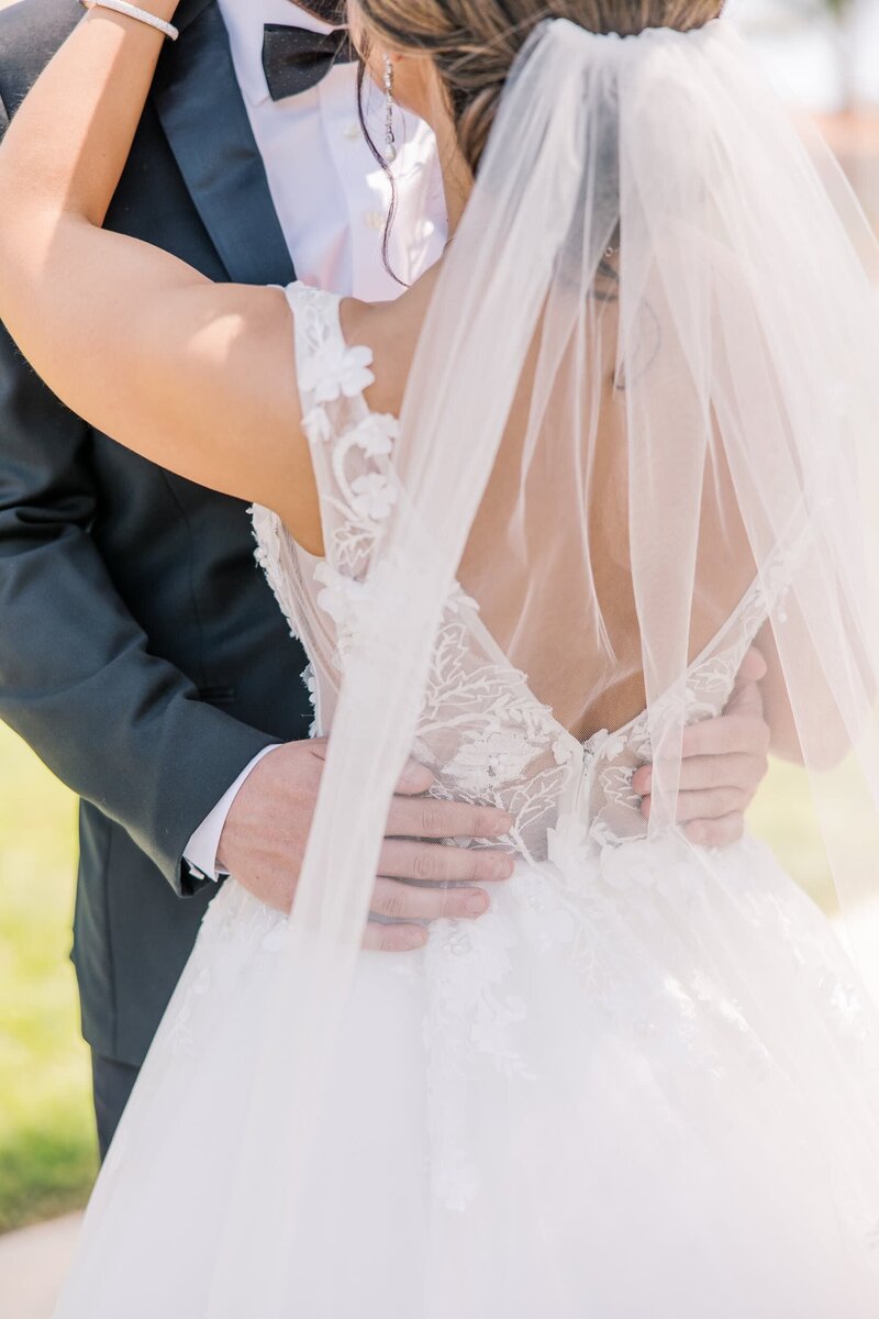 Close up of back of bride's dress