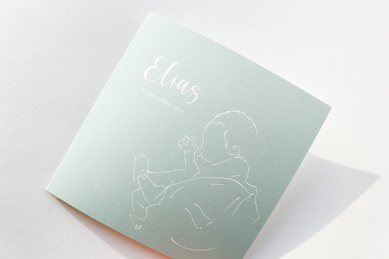 Vierkant-geboortekaartje-mintgroen-illustratie-baby-Elias-2