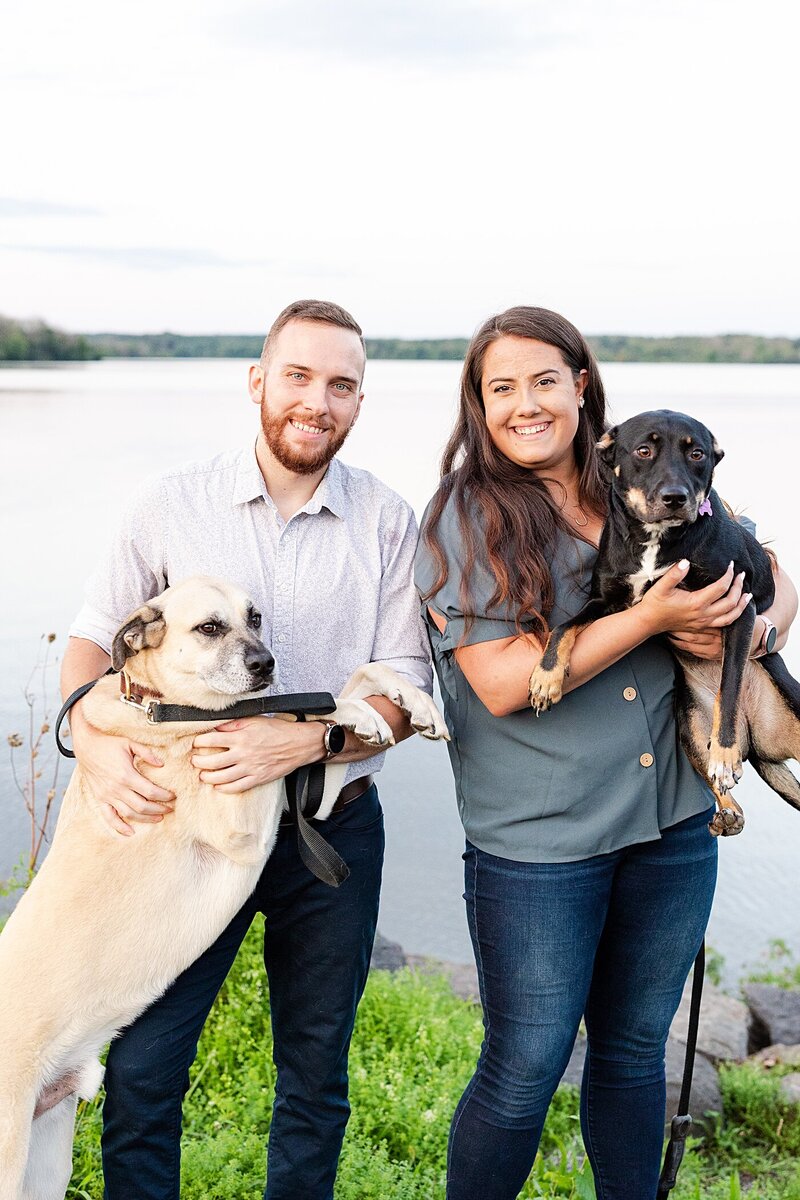 Surprise proposal with dogs in a park in Pennsylvania.